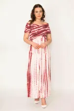 WOMEN'S LONG DRESS WITH WIDE FUJIA COLLAR, GUIPED ELASTIC, SIDE SLITS