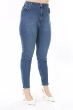 Kadın Büyük Beden Yüksek Bel Dar Paçalı Likralı Kot Pantolon 65N38090