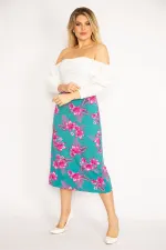 Kadın Yeşil Beli Lastikli Likralı Viskon Etek 65N34675