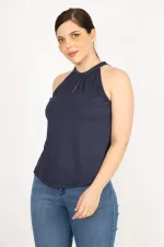 Kadın Haki Büyük Beden Halter Yaka Bluz