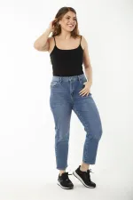 Kadın Büyük Beden Lacivert 5 Cepli Yüksek Bel Kot Pantolon 65N37252