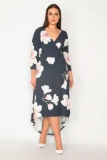 ROBE FEMME BLEU MARINE À COL CACHÉ ET DOS LONG
