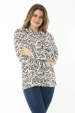 Kadın Büyük Beden Renkli Boğazlı Yaka Uzun Kollu Bluz 65N37145