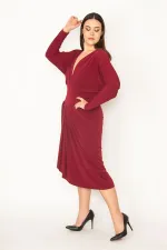 KADIN BORDO GÖĞÜS VE BEL DETAYLI ELBİSE