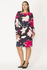 KADIN BEL DETAYLI BİSİKLET YAKALI UZUN KOLLU RENKLİ JARSE ELBİSE