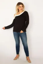 BLOUSE BICOLORE NOIRE POUR FEMME AVEC DÉTAILS ŒILLETS