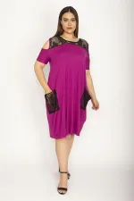 Kadın Fujya Büyük Beden Roba Ve Cep File Detaylı Viskon Elbise 65N35698