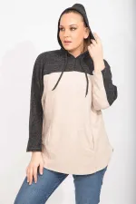 Kadın Gri Rahat Kesim Yumoş Kumaş Kapşonlu Cepli Sweatshirt 65N35488