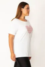 Kadın Beyaz Pamuklu Kumaş Kalp Baskılı Bluz 65N28156