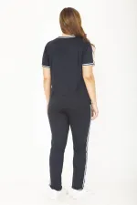 Kadın Büyük Beden Lacivert Ribanall Kısa Kollu Bluz Pantolon Eşofman Takım 65N36811