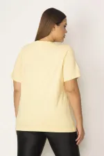 Kadın Sarı Pamuklu Kumaş Yaka Dantelli Bluz 65N28616