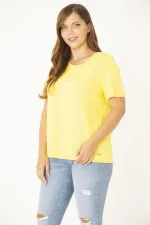 Kadın Büyük Beden Kemik Bisiklet Yakalı Kendinden Desenli Bluz 65N36933