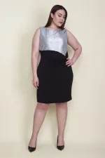 Kadın Gümüş Üst Kısmı Lame Ön Detaylı Abiye Elbise 65N26126