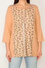 KADIN VİZON PAYET DETAYLI LEOPAR DESENLİ BLUZ