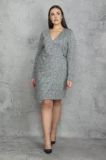 KADIN GRİ EKOSE DESENLİ BEL DETAYLI ANVELOP ASTARLI ELBİSE