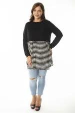 Kadın Büyük Beden Siyah Alt Kısmı Ekose Desen Ve Düğmeli Tunik 65N36961