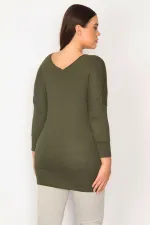 Kadın Haki Yarasa Kol V Yakalı Viskon Bluz 65N29662
