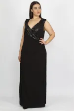 Kadın Siyah Payet Detaylı Anvelop Abiye Elbise 65N34786