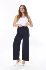Kadın Büyük Beden Lacivert Beli Geniş Lastikli Likralı Jarse Pantolon 65N37845