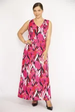 Kadın Büyük Beden Fujya V Yakalı Kolsuz Uzun Elbise