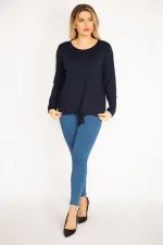 Kadın Lacivert Ön Bağlama Detaylı Bisklet Yaka Bluz 65N35217
