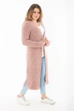 Kadın Büyük Beden Renkli Yırtmaçlı Kalın Triko Uzun Hırka 65N37306