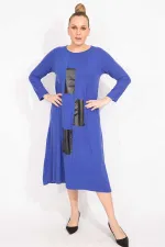 Kadın Antrasit Suni Deri Garnili Uzun Kollu Elbise 65N35528