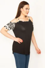 KADIN GRİ LEOPAR GARNİLİ ASKILI BLUZ