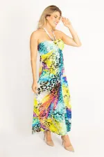 Kadın Renkli Straplez Renkli Uzun Elbise 65N34443