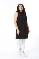 Kadın Büyük Beden Siyah Kaşkorse Kolsuz Uzun Tunik 65N38703