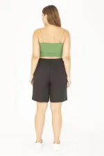 Kadın Büyük Beden Antrasit Dokuma Viskon Kumaş Beli Lastikli Şort 65N36801