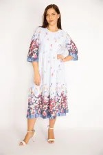 Kadın Mavi Pamuklu Kumaş Katlı Elbise 65N34949