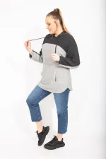 Kadın Gri Rahat Kesim Yumoş Kumaş Kapşonlu Cepli Sweatshirt 65N35488