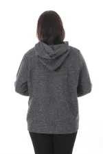 Kadın Büyük Beden Antrasit Yün Viskon Kumaş Kapşonlu Sweatshirt 65N38520