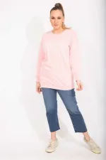 Kadın Pembe Pamuklu Kumaş Taş Ve Baskı Detaylı Sweatshirt 65N35482