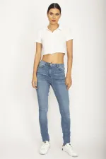 PANTALON EN JEAN 5 POCHES BLEU DÉLAVÉ POUR FEMME