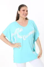 Kadın Büyük Beden Haki Renk Kombinli Uzun Kollu Tunik