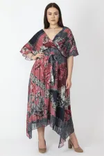 KADIN RENKLİ ŞİFON KUMAŞ ASTARLI UZUN ELBİSE