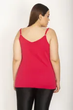 Kadın Fuşya Pamuklu Kumaş Askı Boy Ayarlamalı Bluz 65N26629