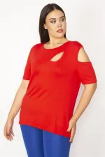 Kadın Kırmızı Omuz Ve Göğüs Dekolteli Bluz 65N33938