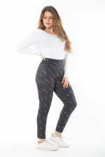 Kadın Büyük Beden Siyah Deri Görünümlü Bel Lastikli Spor Pantolon 65N37311