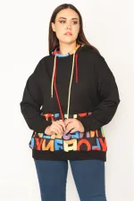 Kadın Siyah Kapşonlu Ön Yazılı Sweatshirt 65N31325