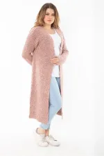 Kadın Büyük Beden Renkli Yırtmaçlı Kalın Triko Uzun Hırka 65N37306