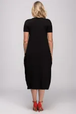 Kadın Kırmızı Yazma Cep Viskon Kumaş Elbise 65N24029