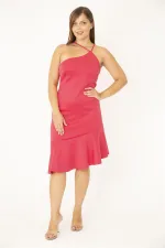 Kadın Büyük Beden Fujya Omuz Dekolteli Eteği Volanlı Astarlı Elbise 65N36845