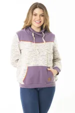 Kadın Büyük Beden Kuşgözü Bağcık Ve Süs Düğme Detaylı Kanguru Cepli Dik Yaka Sweatshirt 65N37122