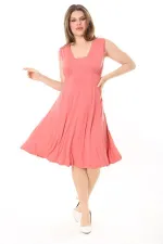 Kadın Haki Anvelop Yakalı Arka Bel Lastikli Kolsuz Likralı Viskon Elbise 65N37872