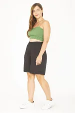 Kadın Büyük Beden Antrasit Dokuma Viskon Kumaş Beli Lastikli Şort 65N36801