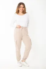 Kadın Büyük Beden Vizon Bel Ve Paçası Lastikli Kargo Cepli Eşofman Alt 65N37391