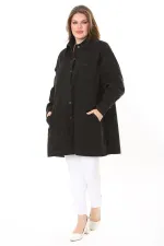 Kadın Büyük Beden Siyah 4 Cepli Rahat Kesim Uzun Kot Mont 65N37893